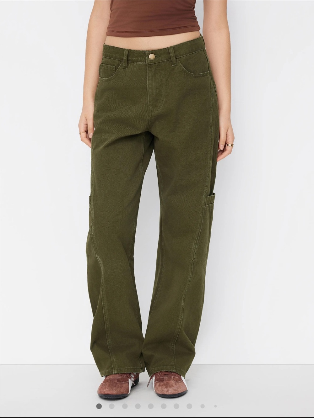 Cider Olive Green Wide-Leg Jeans